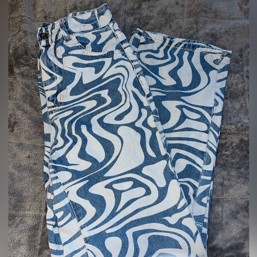 SHEIN Blue and White Straight Leg Jeans